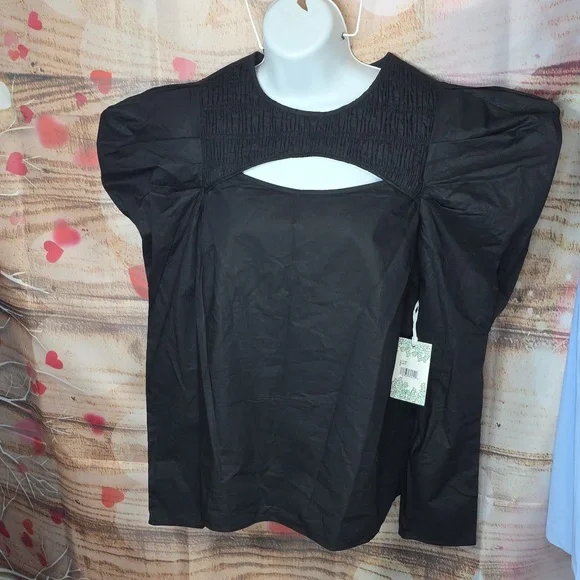 Hyacinth House Black Keyhole Becket Puff Sleeve Blouse Size Small - Picture 6 of 8